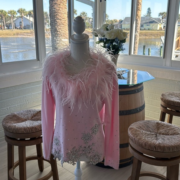 Givenchy Sweaters - Lightweight pink feather lined v neck sweater with crystal embellishments